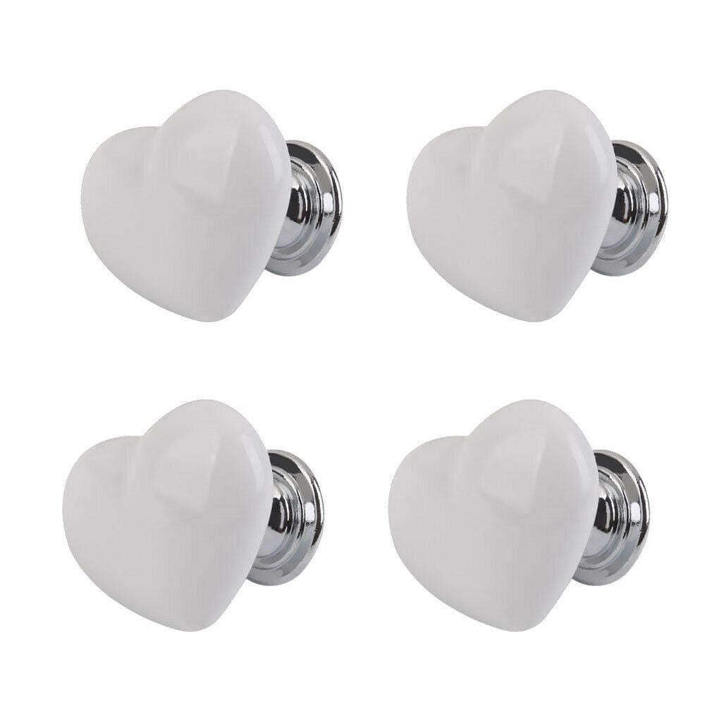 4x Ceramic Heart Shaped Knobs Drawer Knob Round Pull Handle Home Door Cabinet
