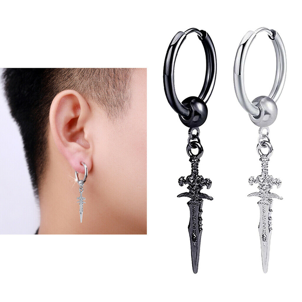 2PC Modern Long Dangle Earrings Earclip Cross Spike Huggie Hoop Stud Women