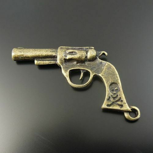 12 pcs Antiqued Bronze Color Revolver Gun Charm Alloy Pendant Findings 42x22mm