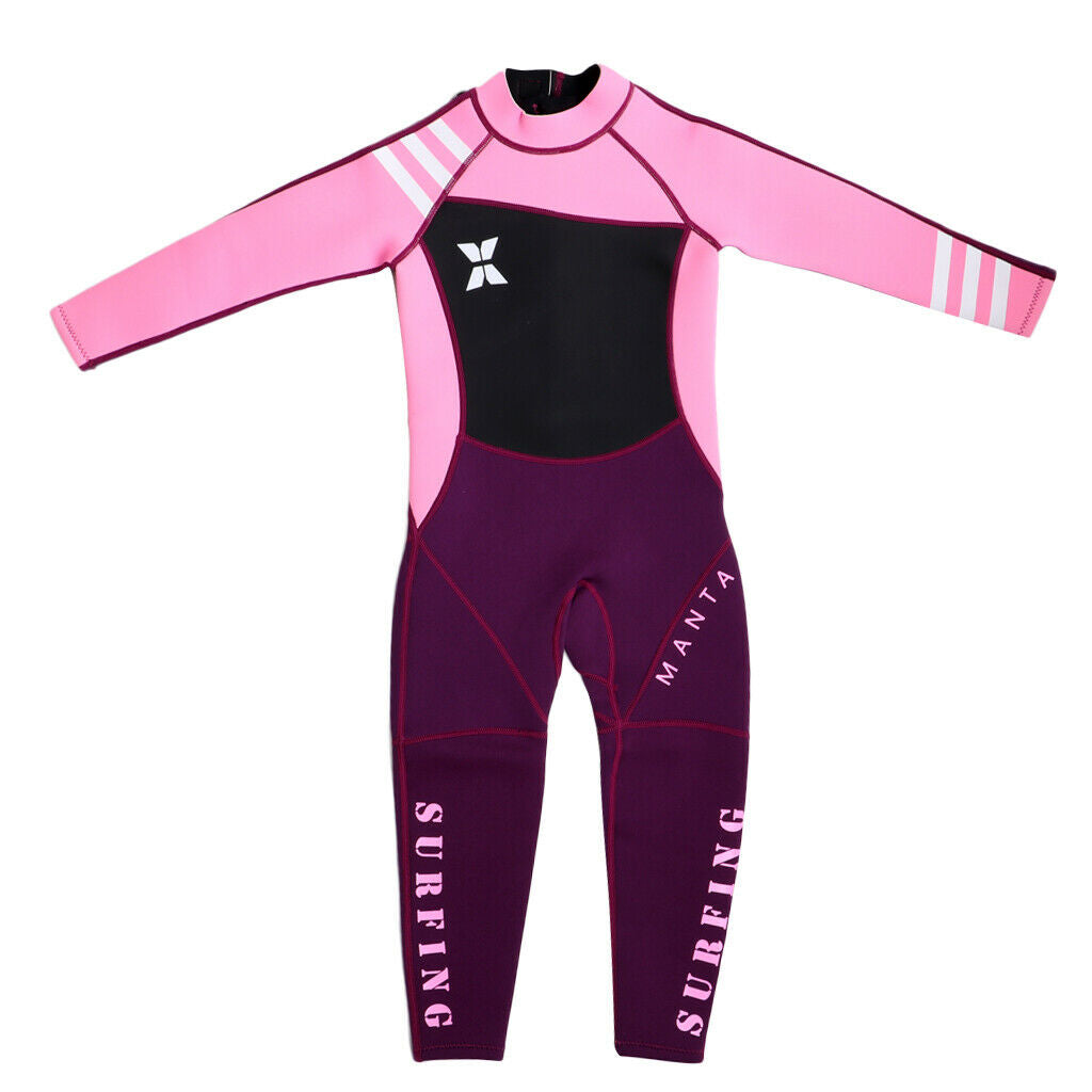 Neoprene Wetsuit Long Sleeve Full Body Swimsuit for Kids Black+ pink S