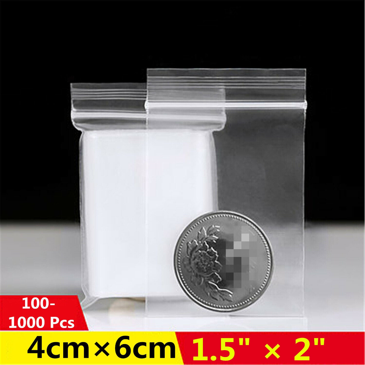 2"Ã—1.5" 100Pcs 3 Mil Small Clear Resealable Plastic Zip Lock Bagsï¼ˆ4cmÃ—6cmï¼‰