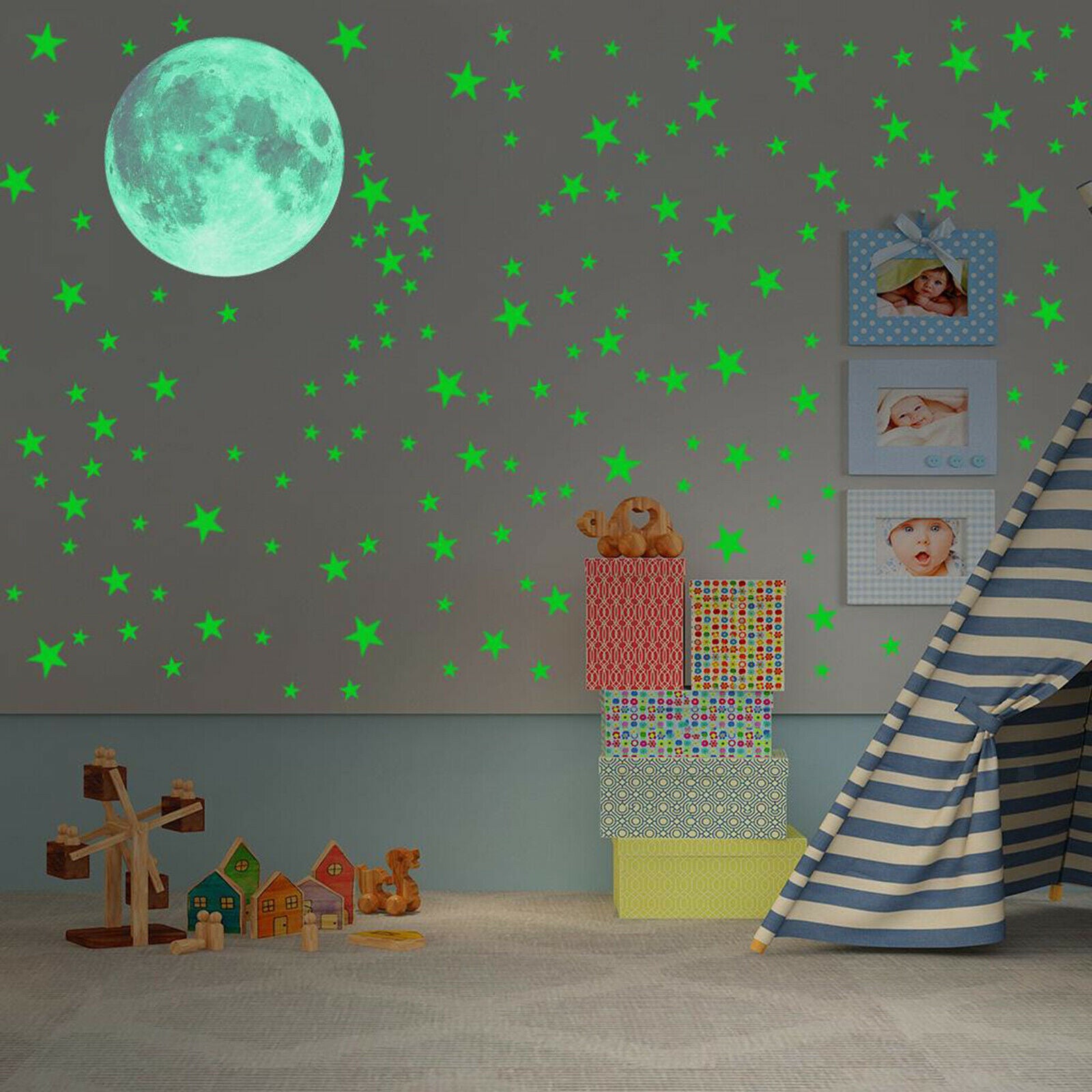 435x Planet & Stars Glow In The Dark Wall Stickers Kids Bedroom Decals Decor