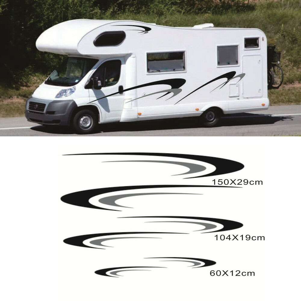 Universal Car 2 Side Body Stickers Black + Grey Wave Style For Camper RV Trailer