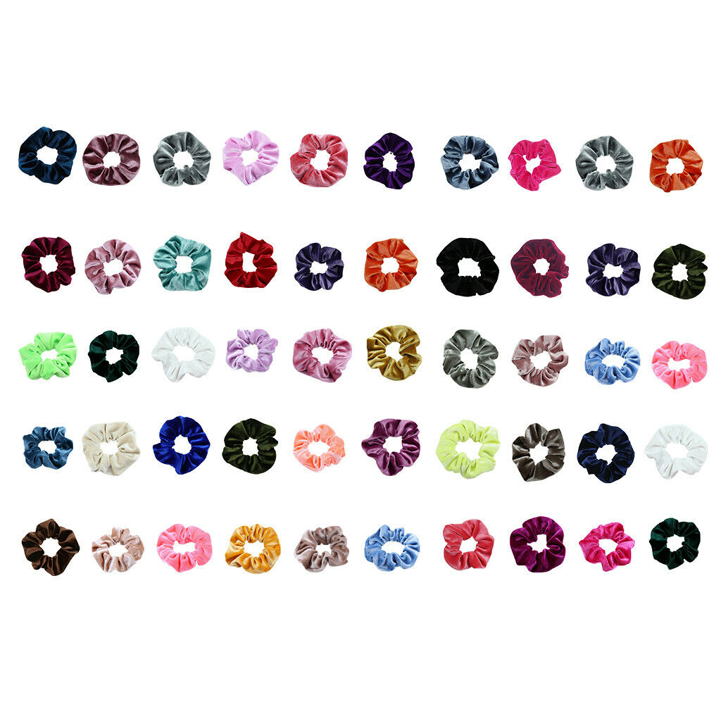 Pack of 50 Velvet Hair Scrunchies Elastic Bobbles Hair Bands (Mixed) - Soft