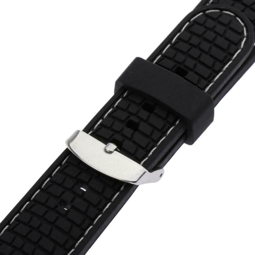 Waterproof Silicone Watch Strap with Stainless Steel Pin Buckle White Line