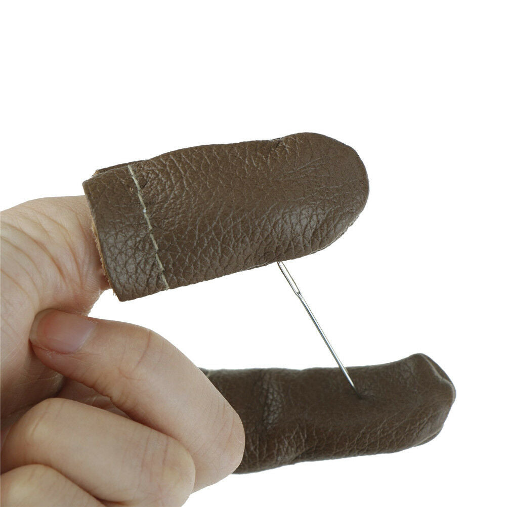 1pair Finger Faux Leather Thimble Sheepskin With Metal Tip Sewing.NeedleQ.l8