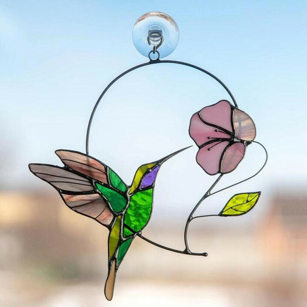 Stained Glass Window Wall Hanging Birds Suncatcher Outdoor Garden Sculpture