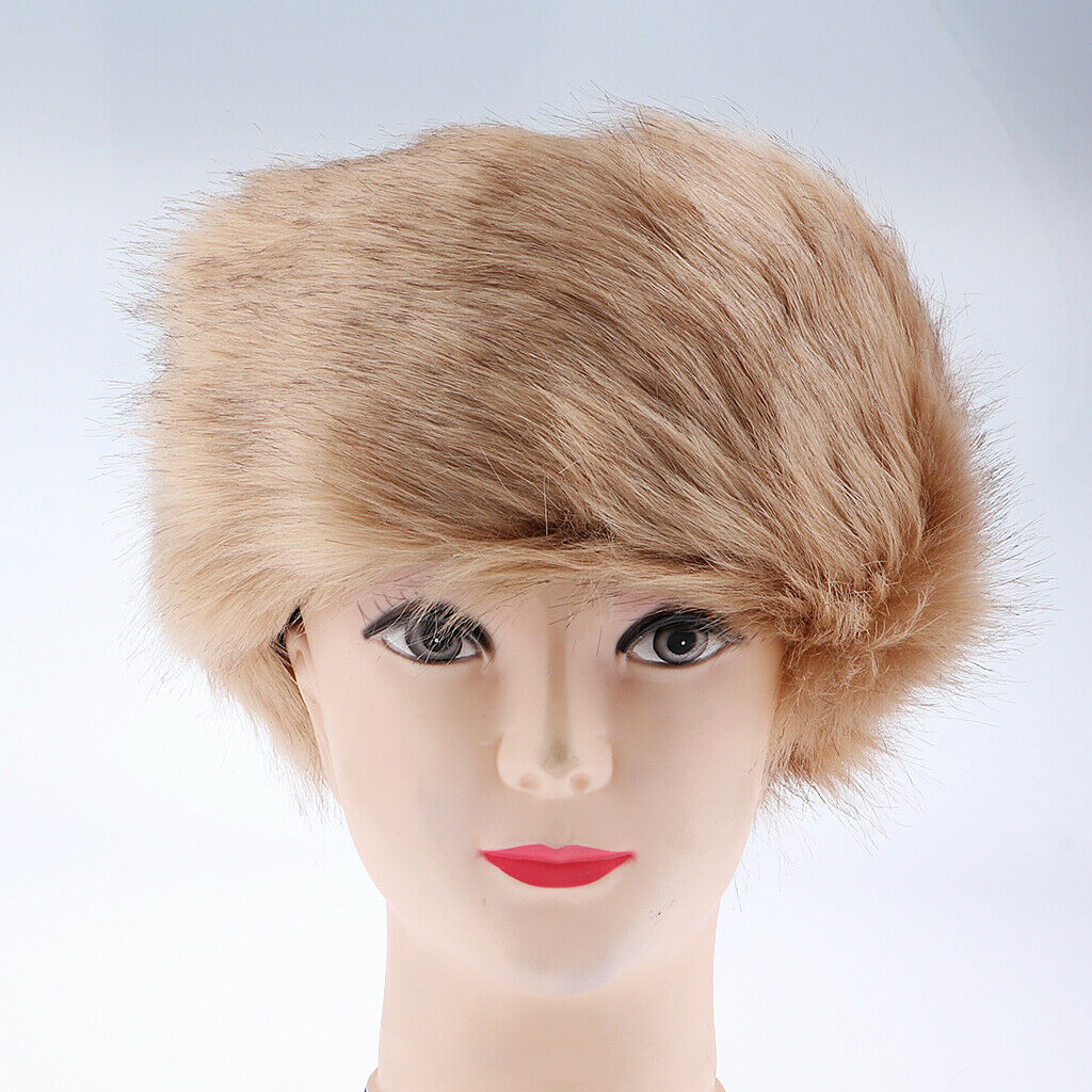 Women Faux Fur Headband Russian Winter Earmuff   Cossack Ski Hat Khaki