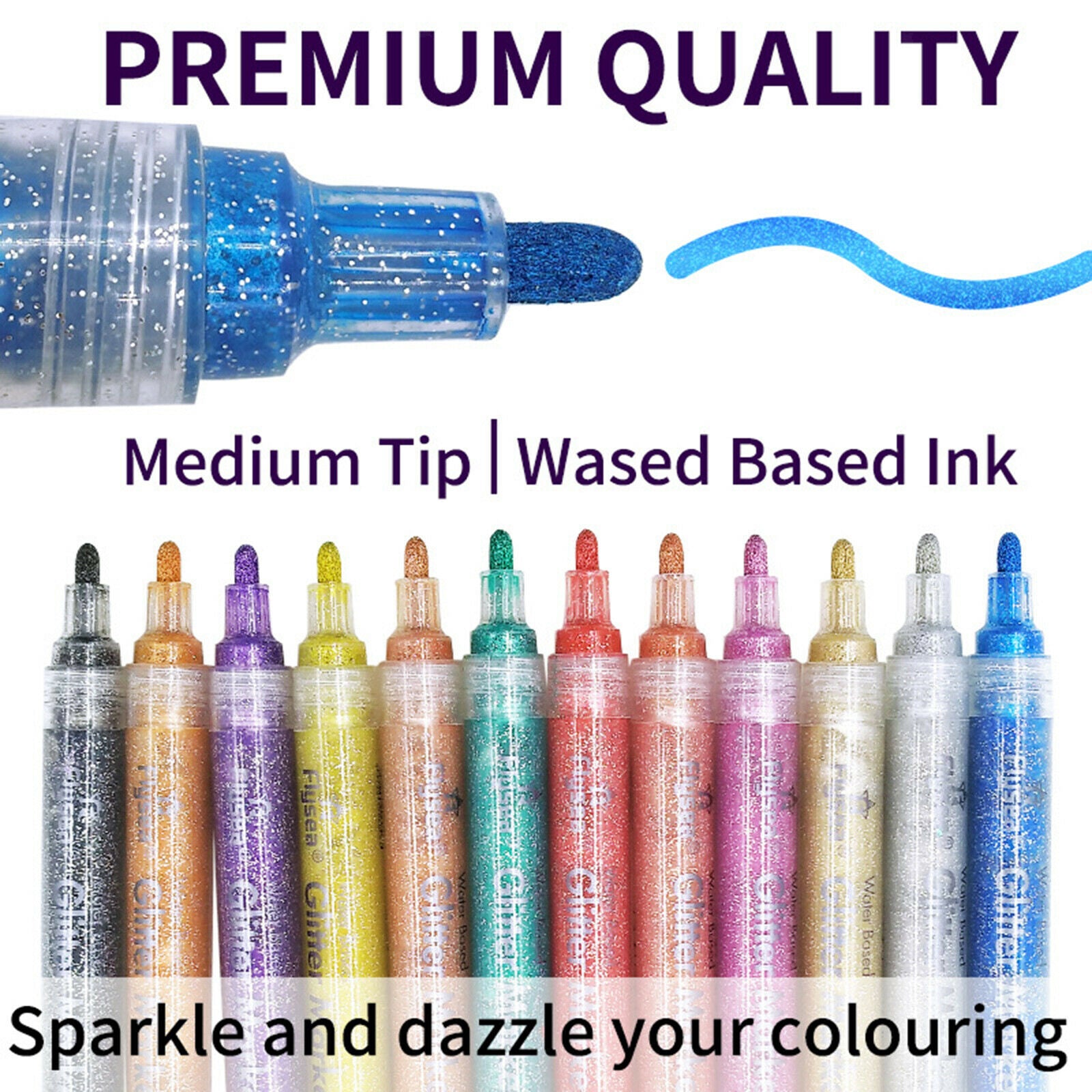 12 Colors Glitter Gel Paint Pens Art Craft DIY Rock Pebble Coloring 3mm Tips
