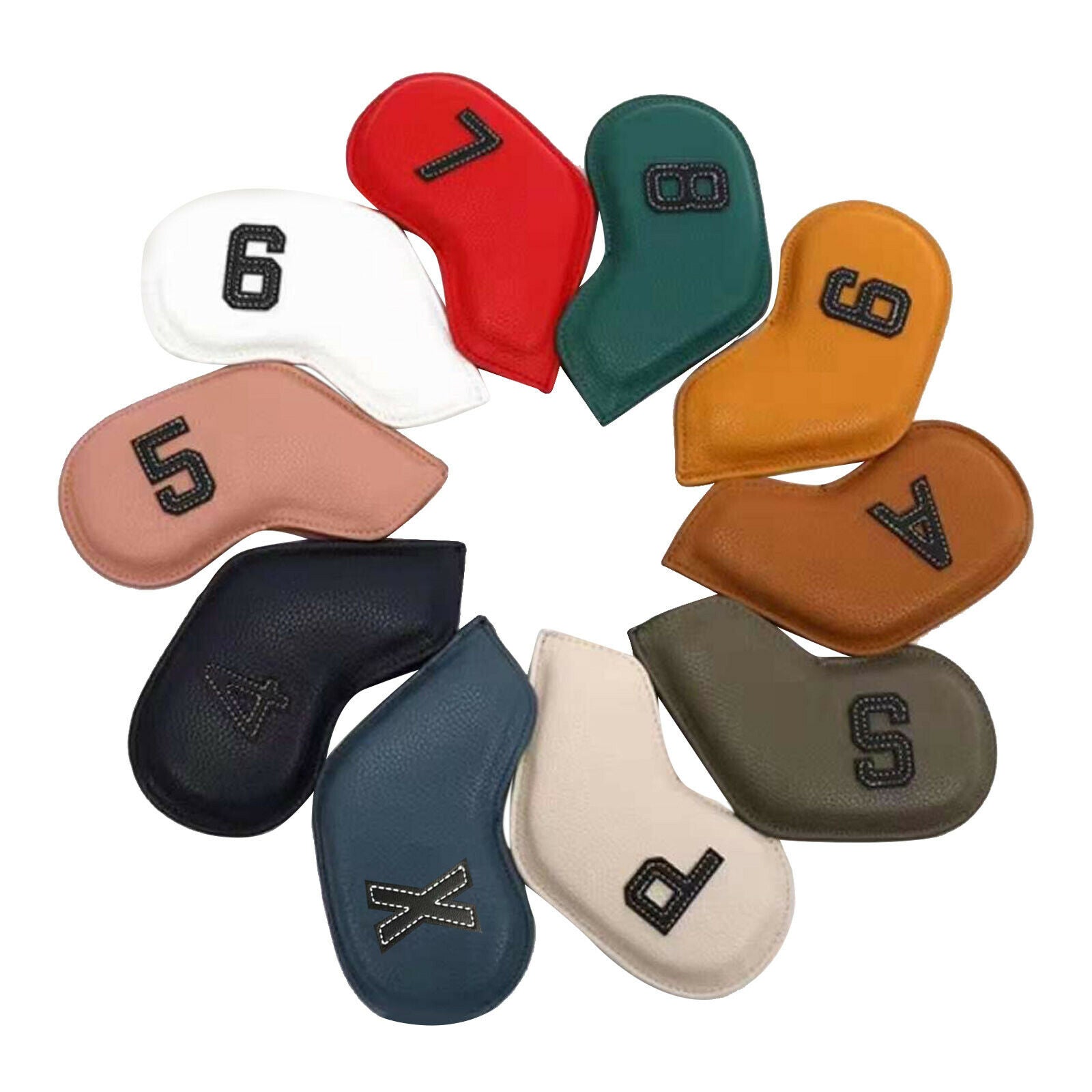 10pcs Waterproof PU Leather Golf Iron Headcover Wedges Club Head Cover Guard