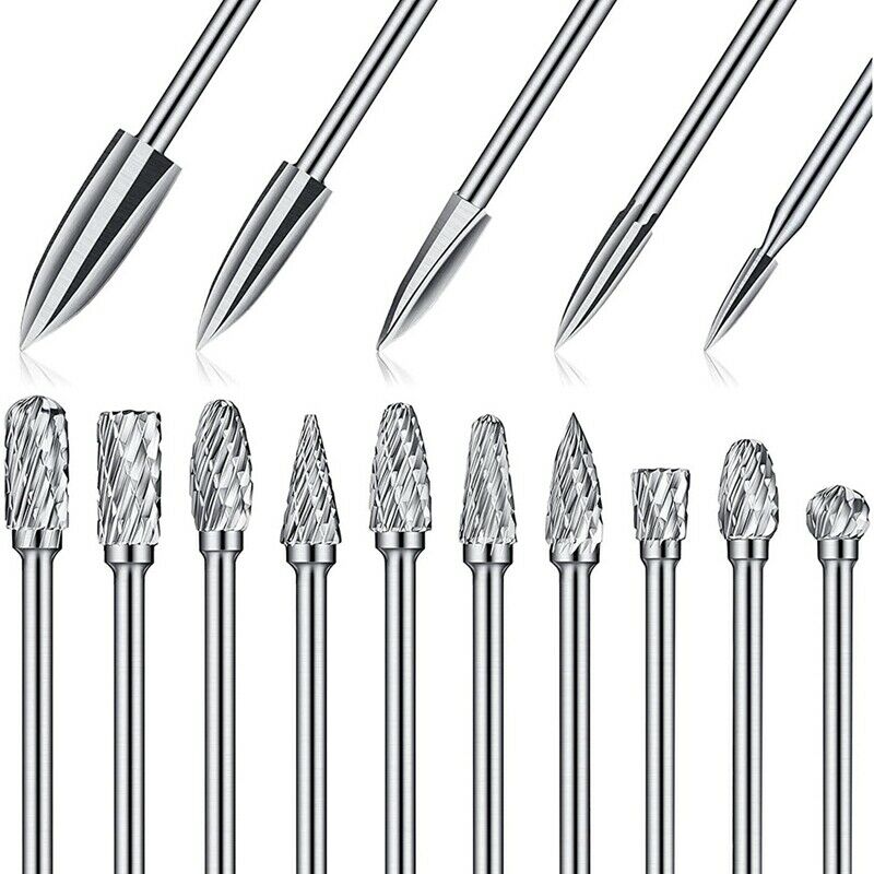 15 Pieces Wood Carving and Engraving Drill Bit Double Cut Carbide Rotary Burr L8
