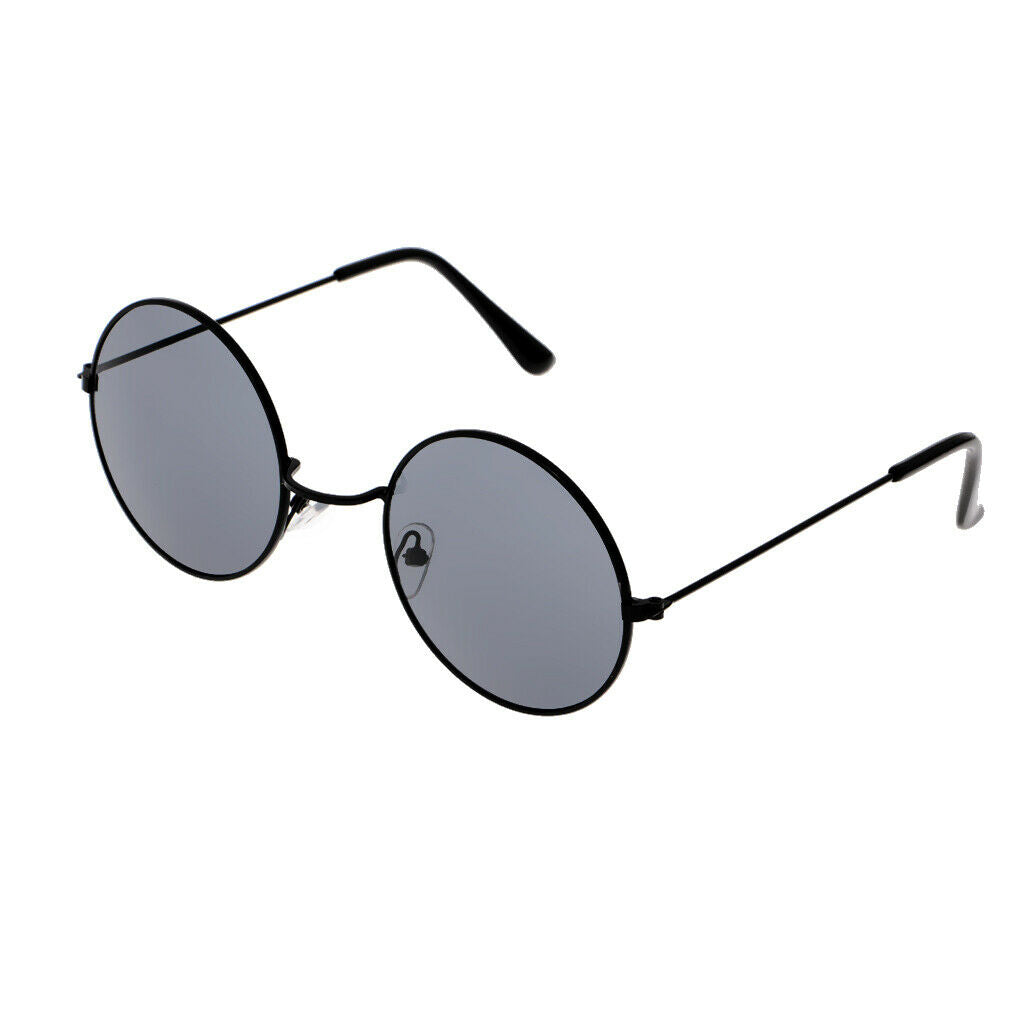 Round Frame Sunglasses Color Film Metal Reflective Sun Glasses Men Mirror Black