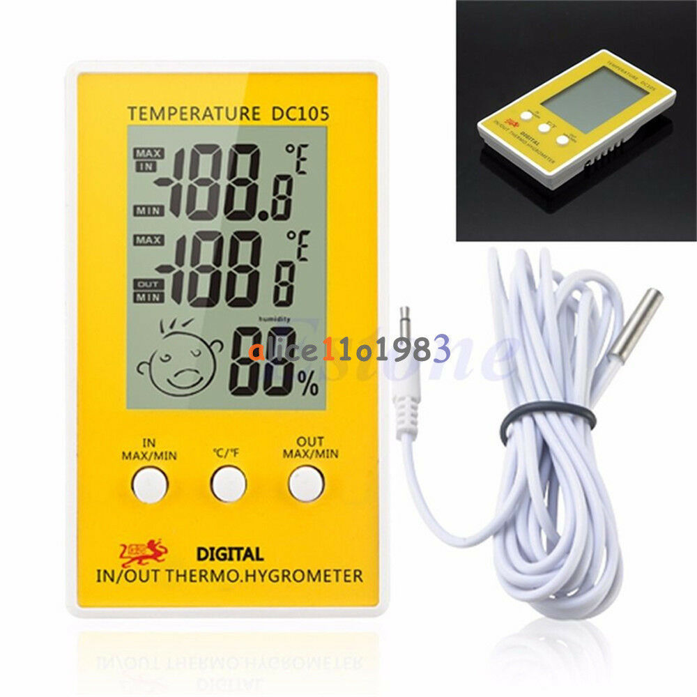 DC105 Digital LCD Indoor Outdoor Humidity Hygrometer Thermometer Meter  Cable