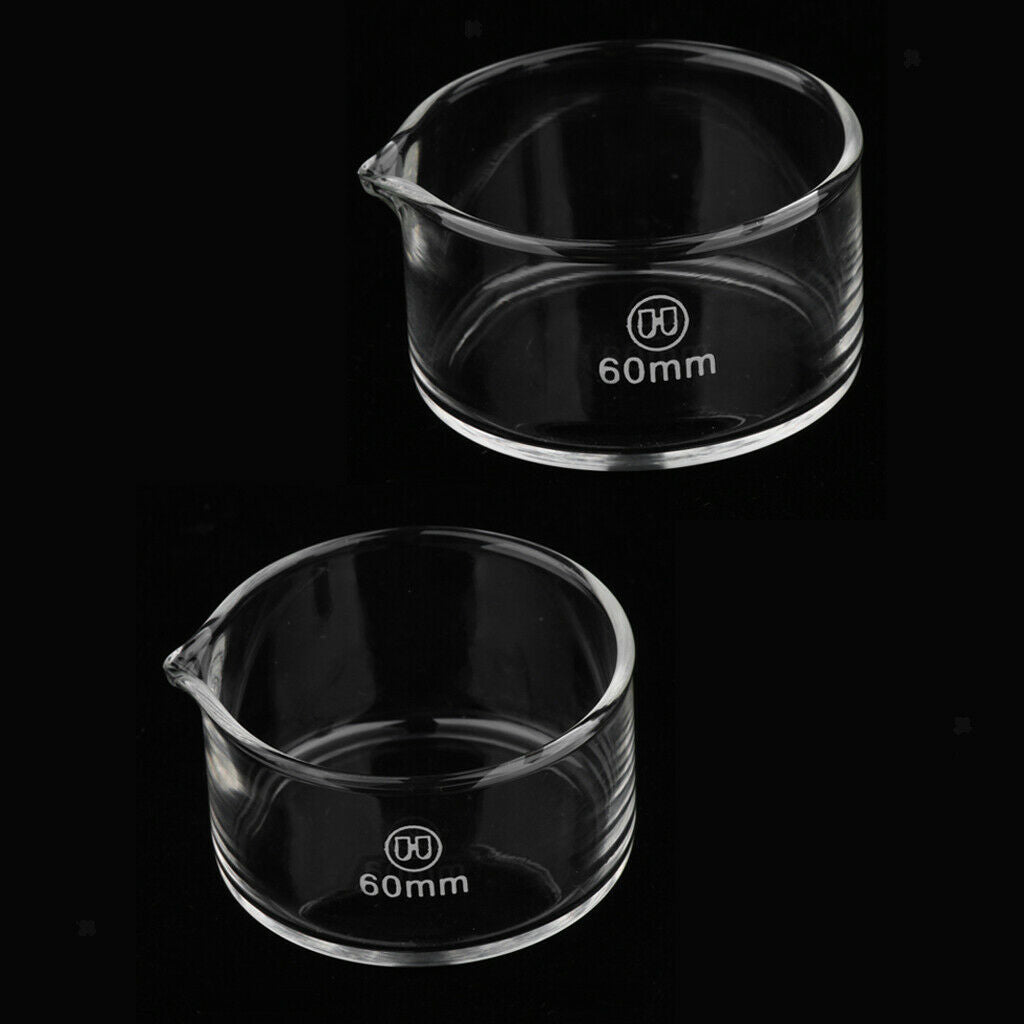 2 Pieces 60mm Reusable Glass Crystallizing Dishes, Borosilicate