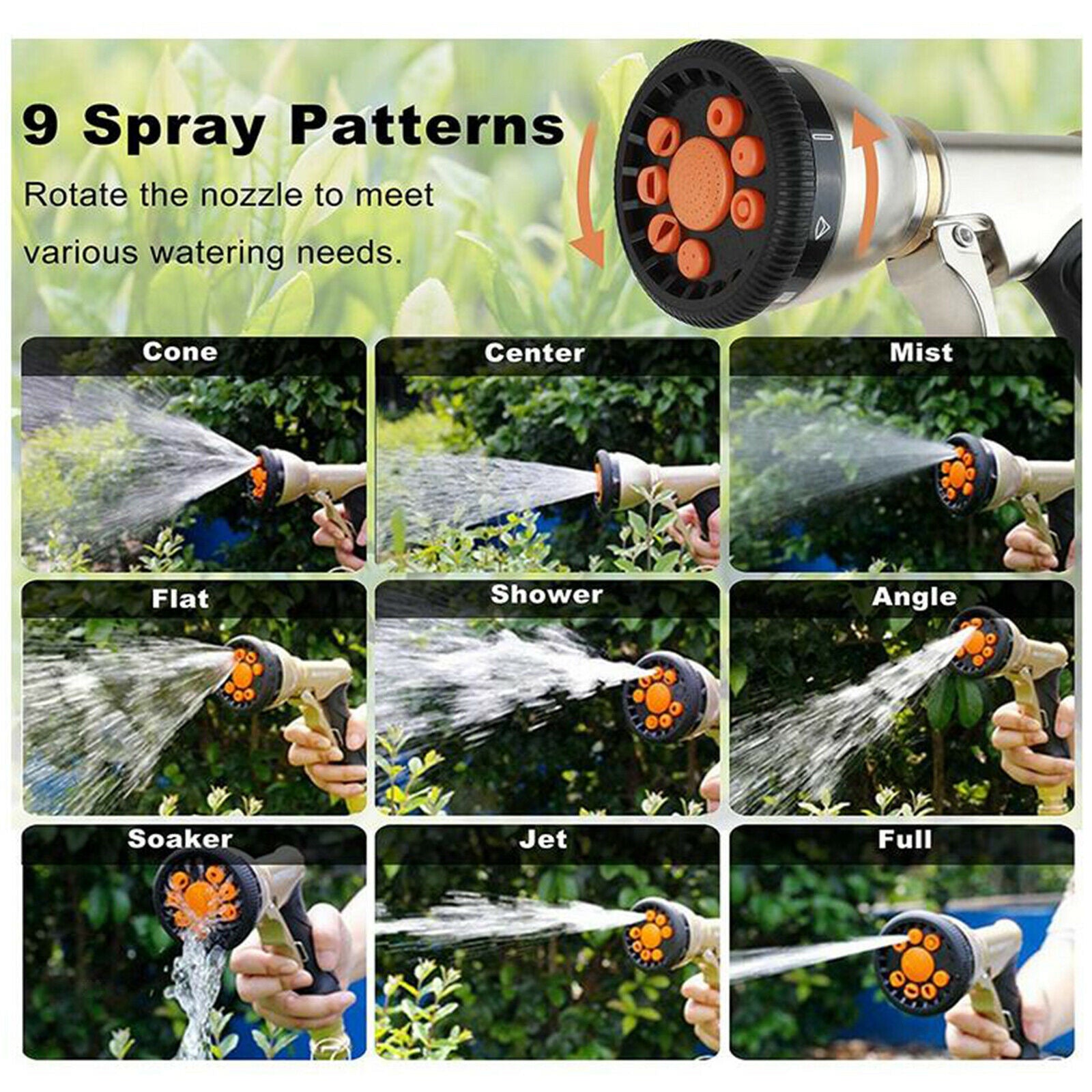 High Pressure Jet Garden Water Hose Spray Nozzle 9 Adjustable Patterns