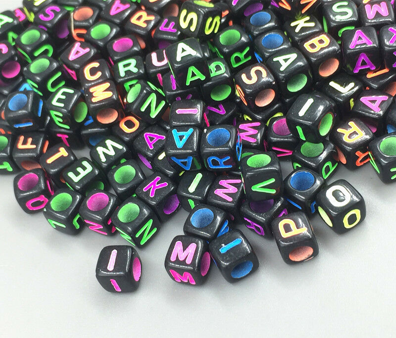 100pcs Mix-color Cubic Acrylic Letter/ Alphabet crafts Beaded Spacer Beads 6x6mm