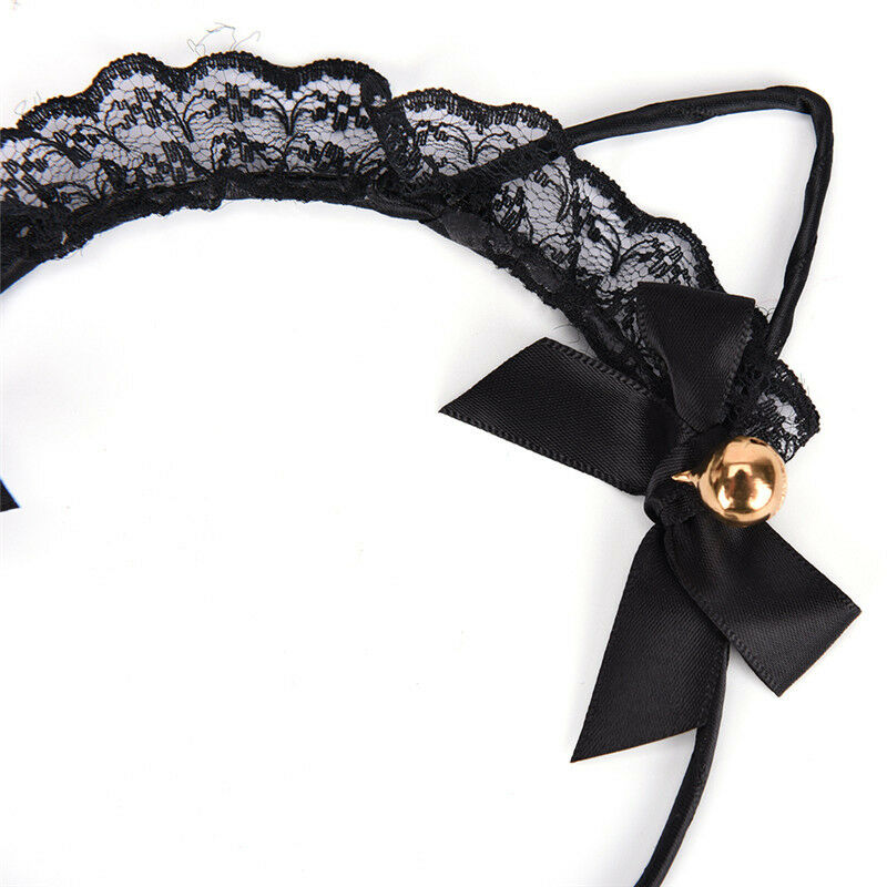 Women Lace Cat Ears Headband Bells Party Costume Fancy Dress Hair Hoop HairbandW
