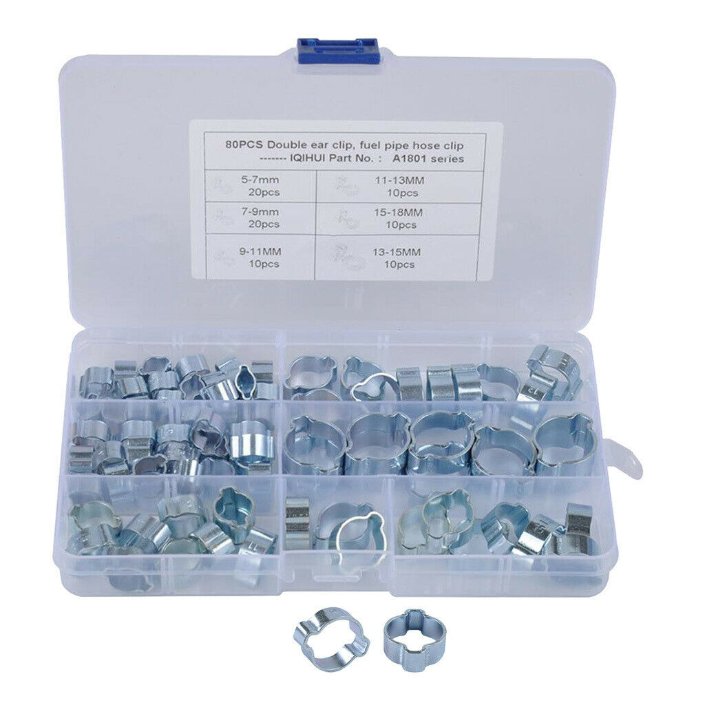 80 Pcs Double Ear. Pipe. Tube. O Clips. Clamps. Petrol Air Water Hose Pipe Clips