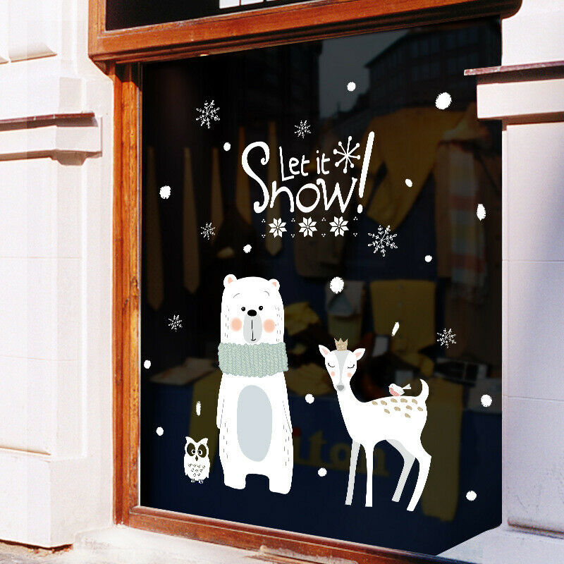 Large Christmas Bear Elk Wall Stickers Window Glass Stickers Art Des JD