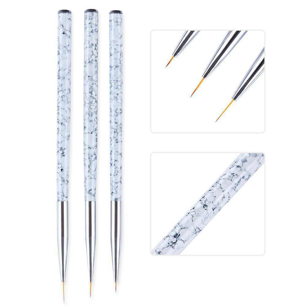 3Pcs Acrylic Nail Brushes Set Marble Handle Liner Painting Pen Nail Art Tools