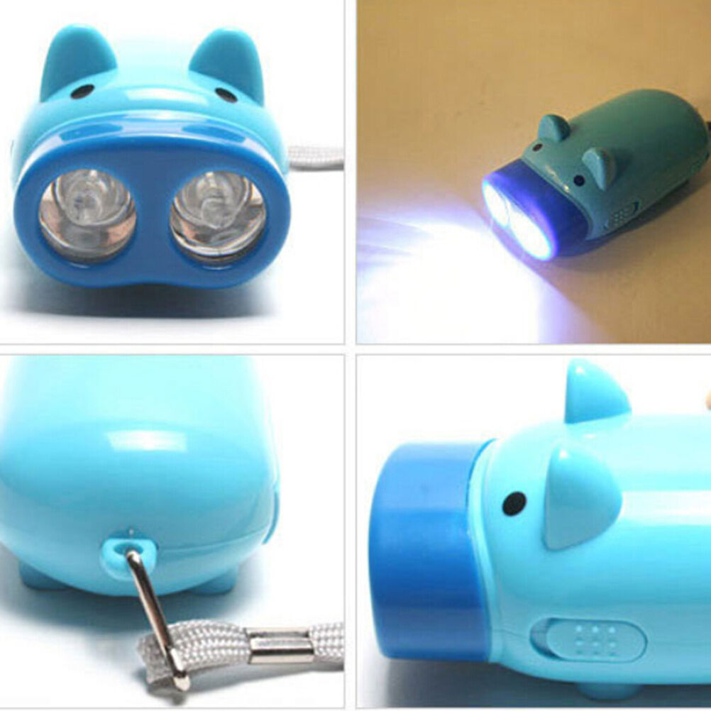 Hand Pressing Power 2 LED Pig Flash Light Flashlight Wind-up Dynamo Torch .l8