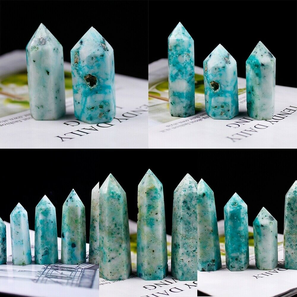 1X Natural Green Crystal Tower Point Reiki Healing Obelisk Hexagonal Wand Luckly