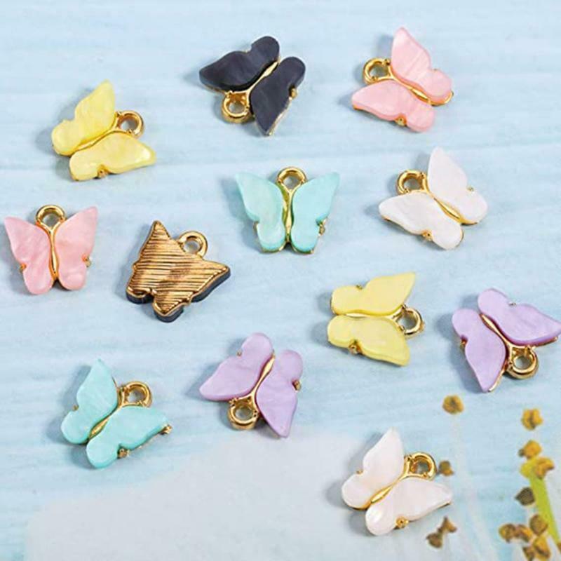 30Pieces Colorful Charms Acrylic Butterfly Bracelet Pendant for Jewelry Necklace