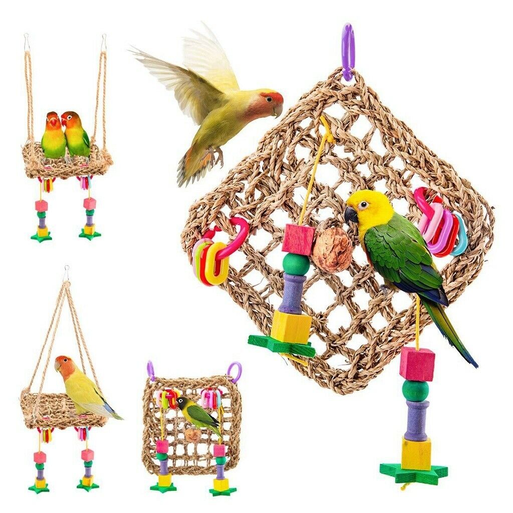 Rattan Hammock Hanging Bed Swing Bird Toys for Parrots, Budgies, Cockatiels,