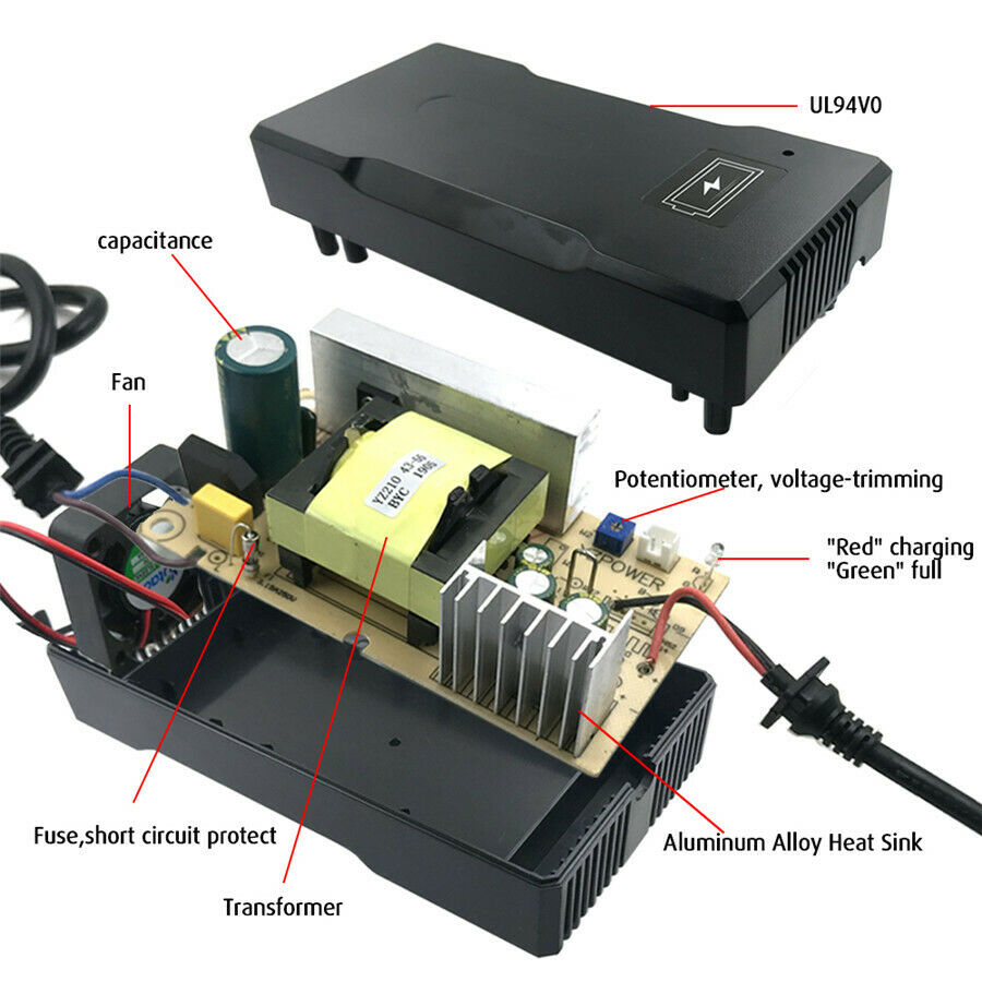 54.6V 4A Smart Lithium Battery Charger Electric With Cooling Fan EU Plug