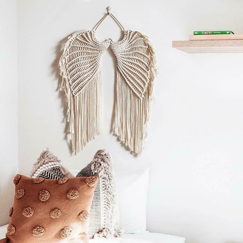 Angels Wing Macrame Tapestry with Long Tassel Handmade Woven Bohemian Wall Decor