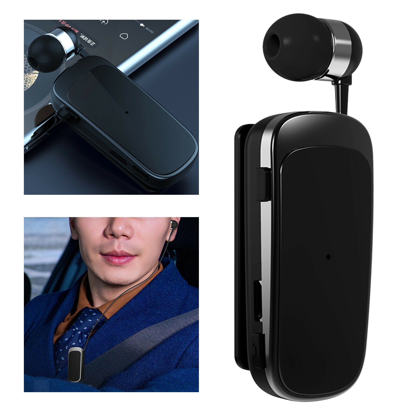 Bluetooth 4.0 Headset Stereo Clip-on Business Earphone Earpiece Black No Box