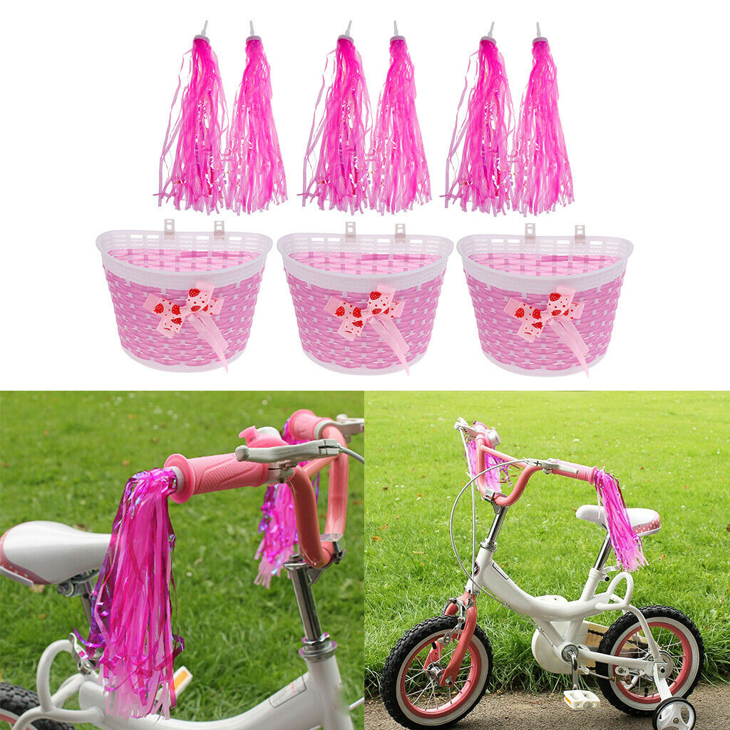 3x Kids Girls Front Basket Tricycle Shopping Holder Grip Tassels Streamers
