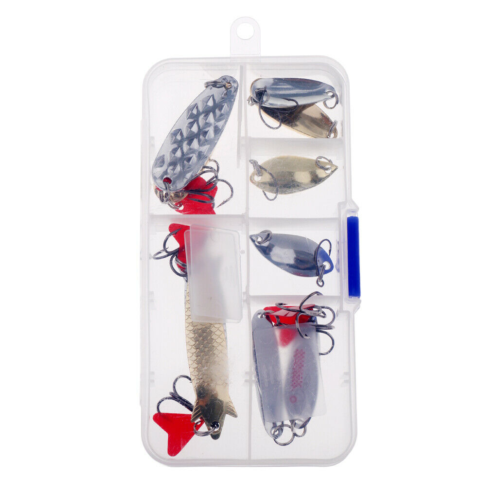 10Pc Hard Metal Fishing Spoons Bass Salmon Lure Bait with Hook Various Shape