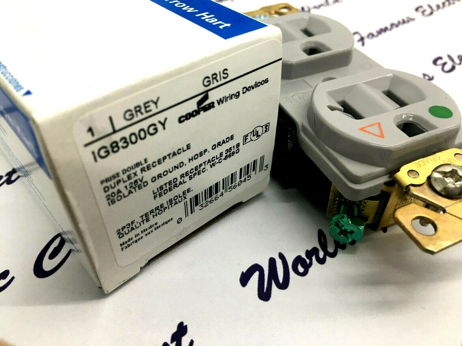 1pcs-EATON IG8300GY NEMA5-20 Isolated Ground Hospital Duplex Receptacle 20A-125V