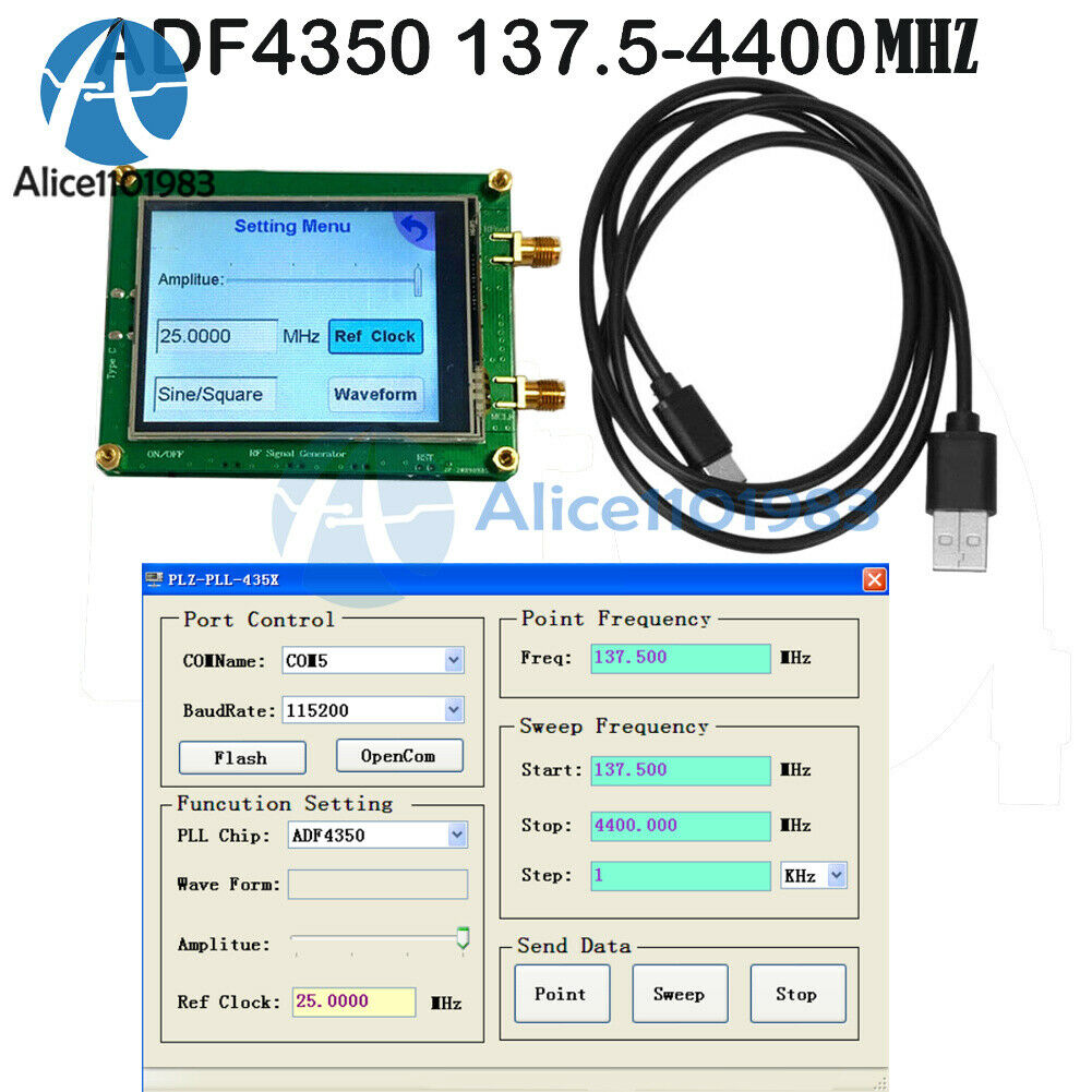 137.5MHZ-4400MHZ ADF4350 RF Signal Source Generator Wave / Point Frequency