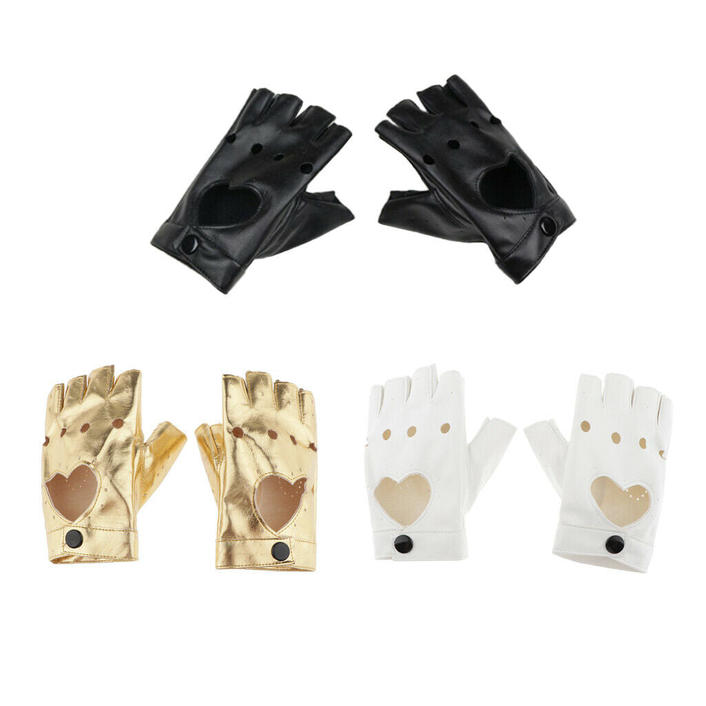 2x Trendy Fingerless Gloves Leather Hollow Mitten Punk Rock Driving Gloves