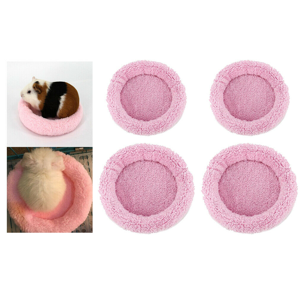 4pcs Pet Mats Warm Bedding Round for Rabbit Pig Hamster Squirrel Mice Pink