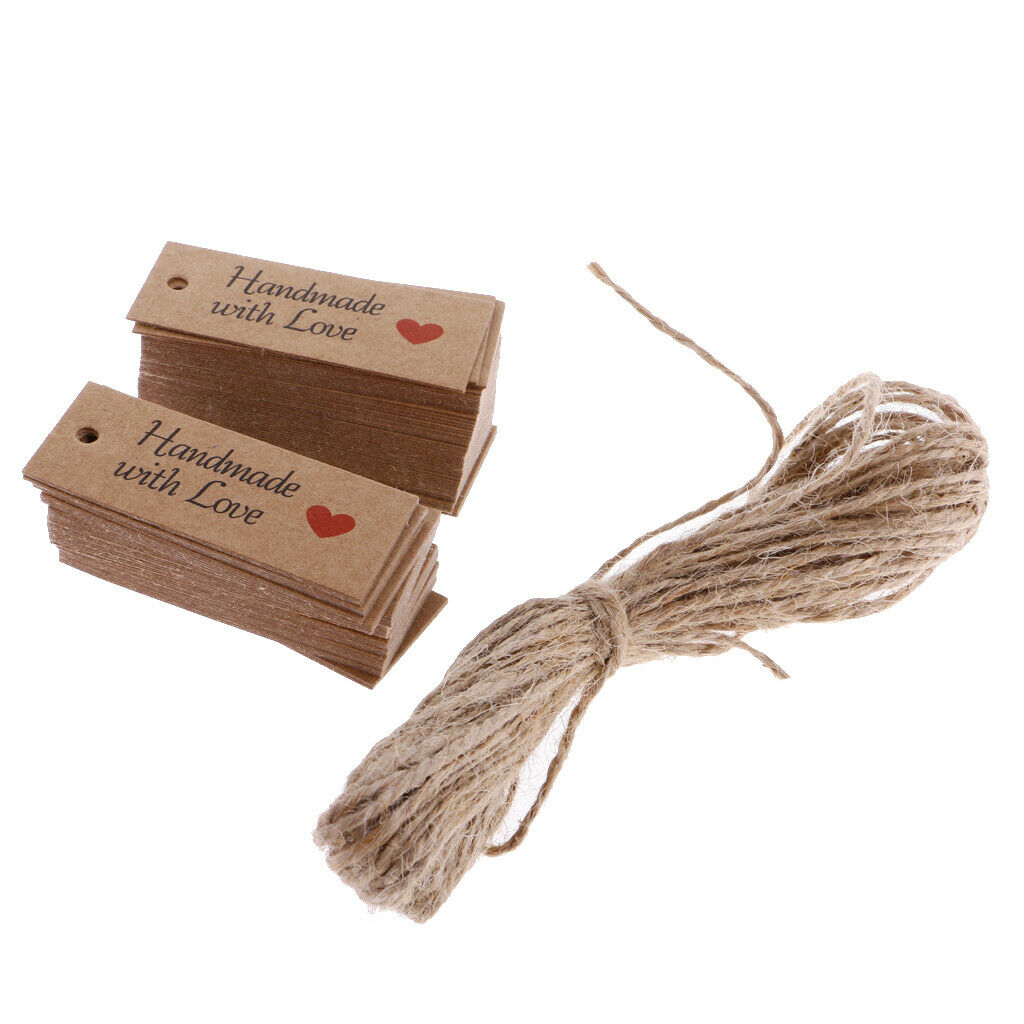 100 Packs Kraft Loving Heart Card DIY Festival Gift Tag Baking Label Rope