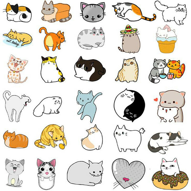 50Pcs Cute Cat Cartoon Stickers Laptop Phone Skateboard Car Suitcase Dec Fx