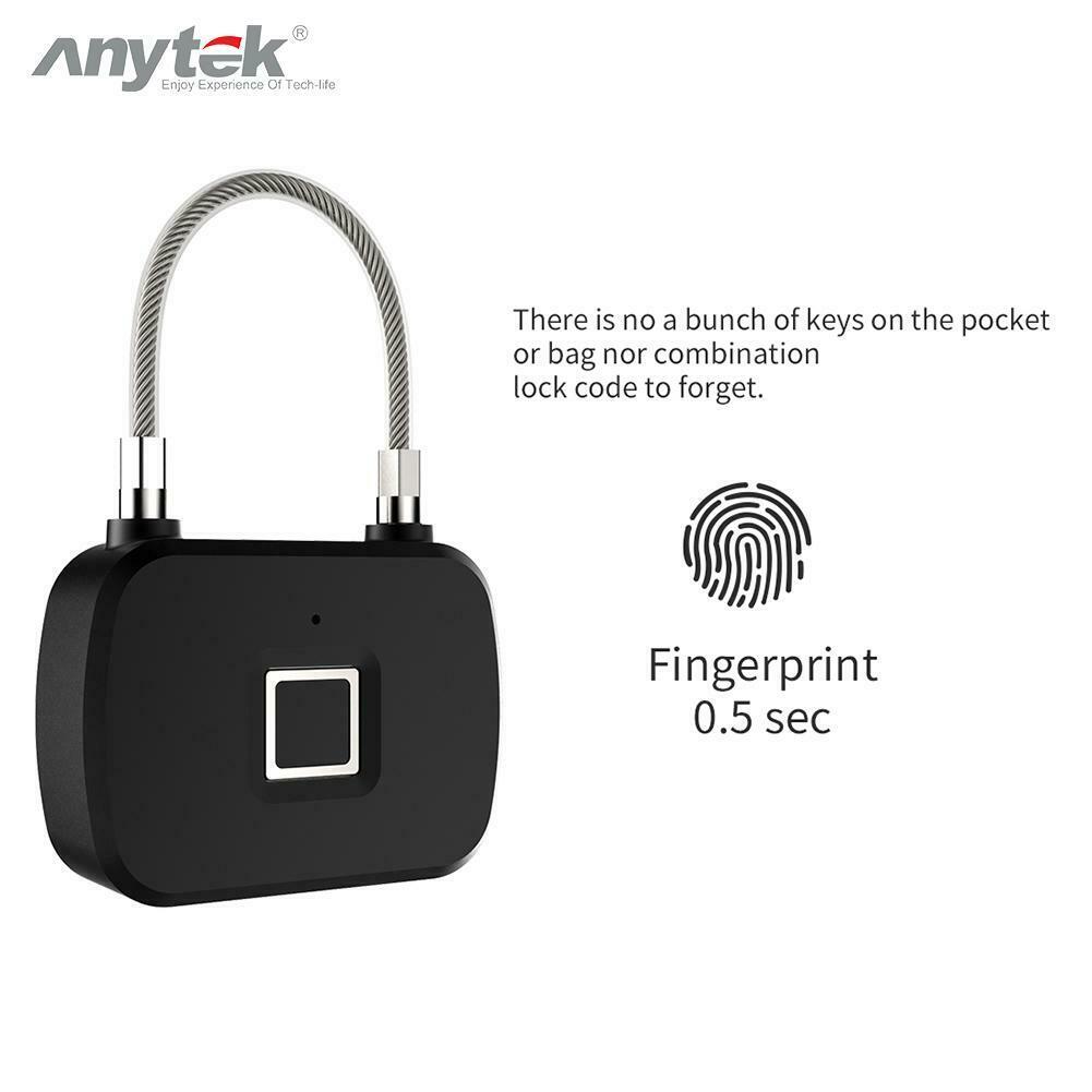 Anytek Smart Fingerprint Lock Anti Theft Safety Padlock Door Luggage Case Lock
