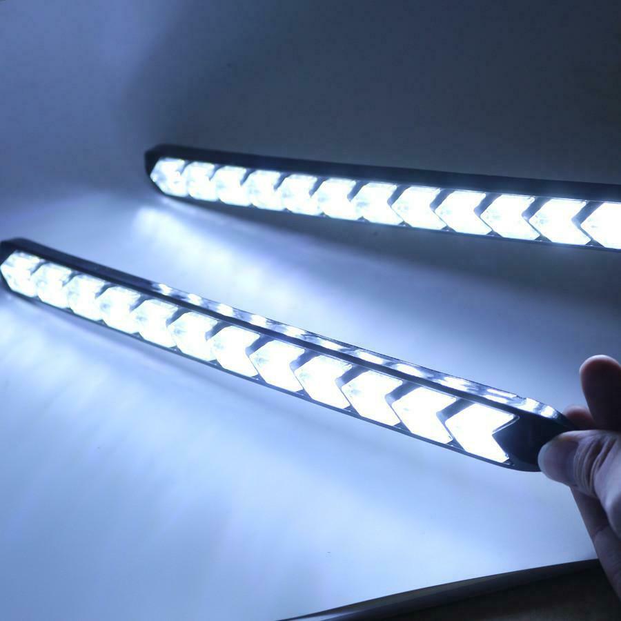 2Pcs White / Amber Car LED Light Strips Flowing DRL / Turn Signal Lights Lamps