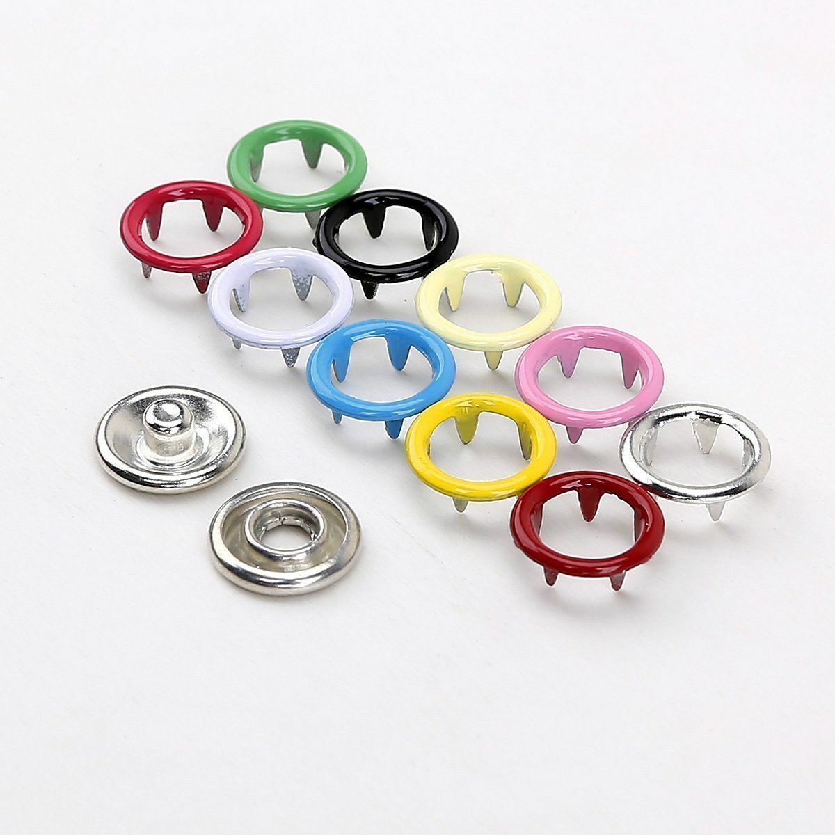Metal Prong Ring Fasteners Press Studs Poppers 9.5mm 10set White