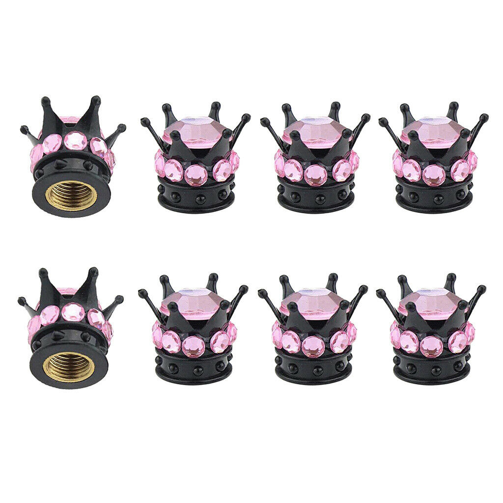 8Piece Crown Bling Diamond Tire/Wheel Stem Valve Caps Car Truck Vehicle Pink