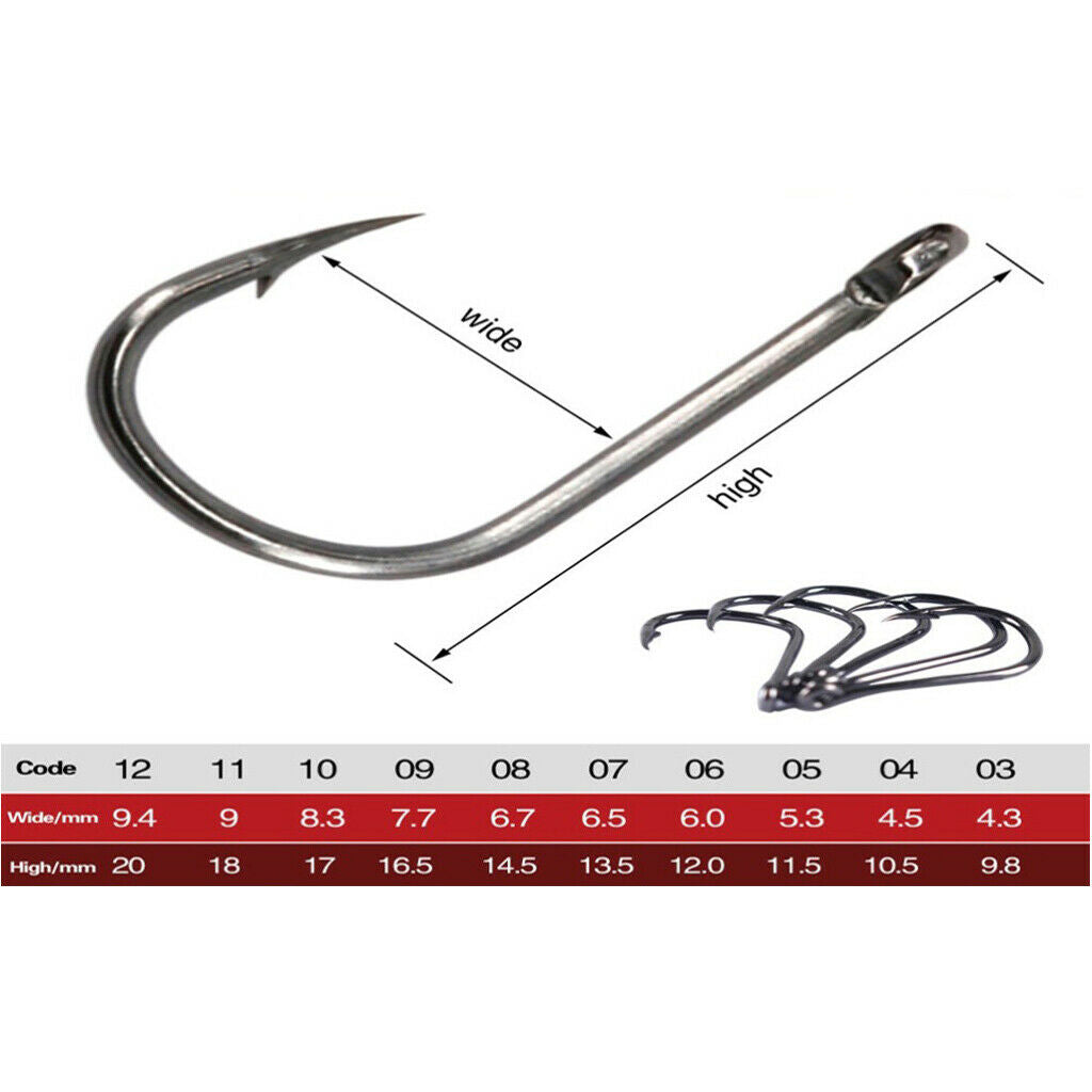 300pcs High-carbon Steel Barbed Fishing Hook Kit 3-12# Jig Big Hook Tackle