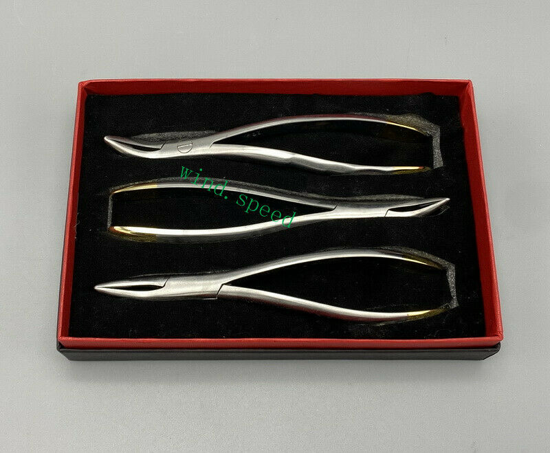 3pc Dental Root Fragment Minimally Invasive Tooth Extraction Forcep Plier Curved
