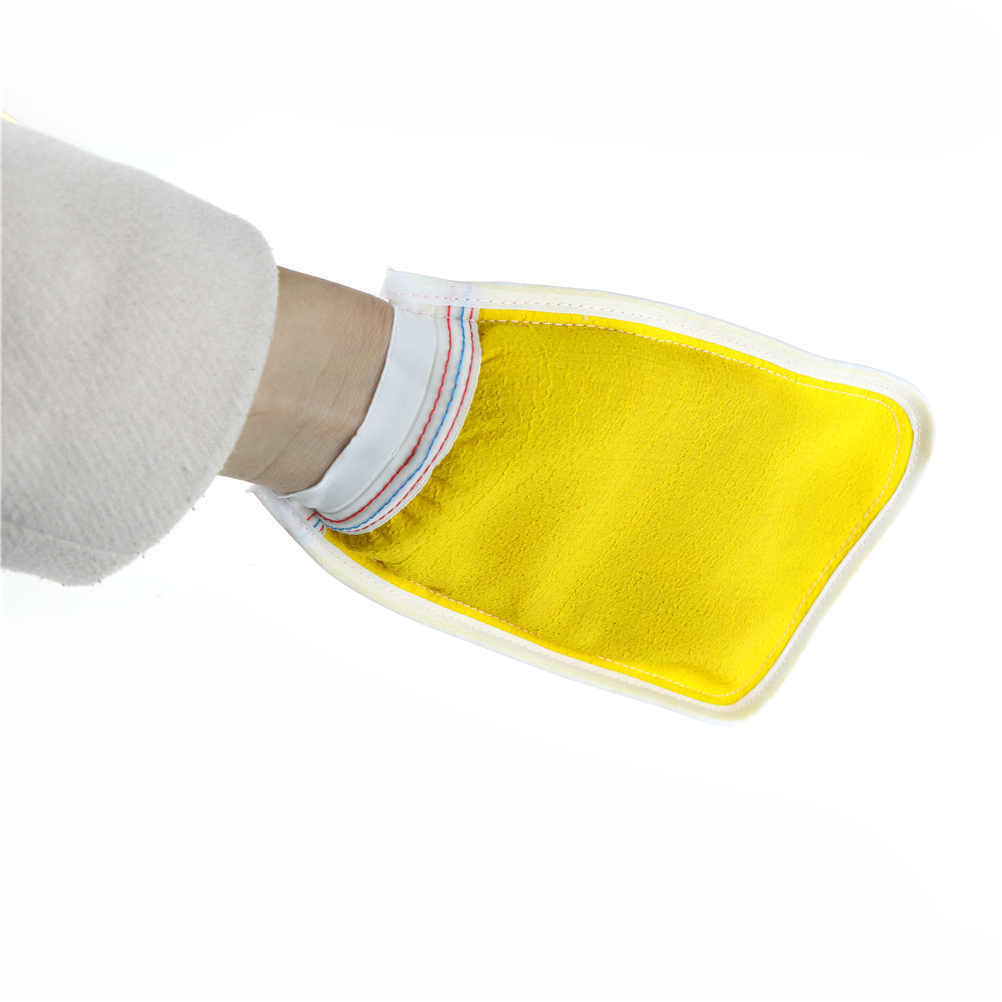 Fine Two-sided Bath Glove Tape Back Brush Scrub Gloves Body Towel Sponge Wash DD