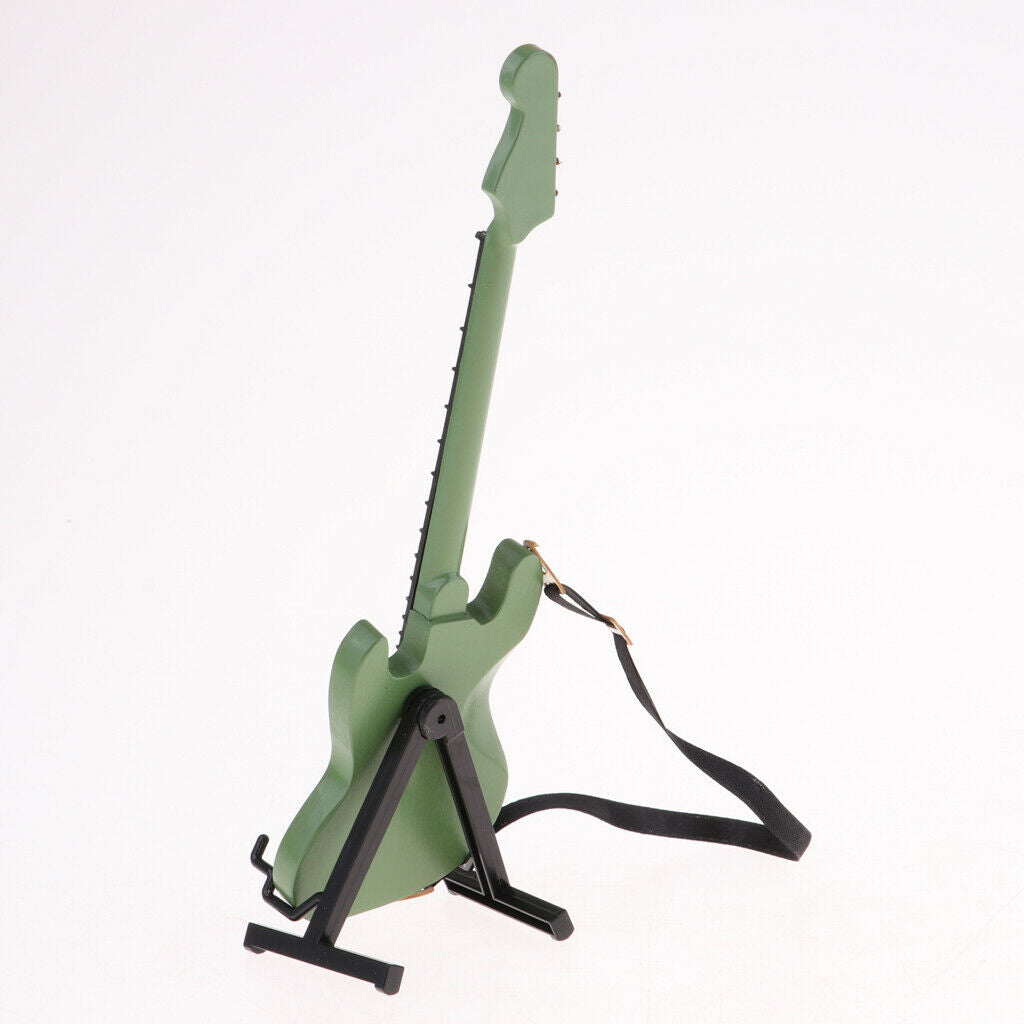 Handmade Wooden Electric Mini Bass with Stand for 1/6