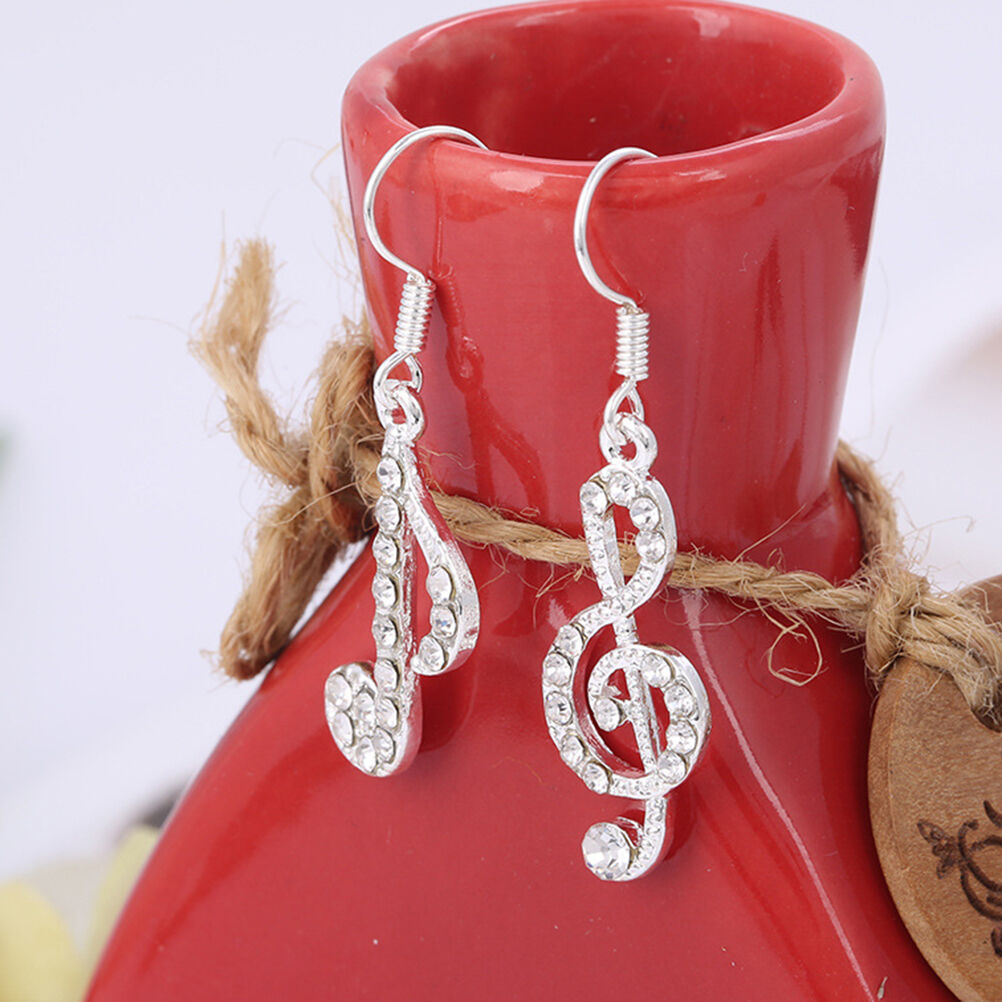 Personality Trendy Music Notes Clear Crystals Lady Dangles Party Earring H Qx