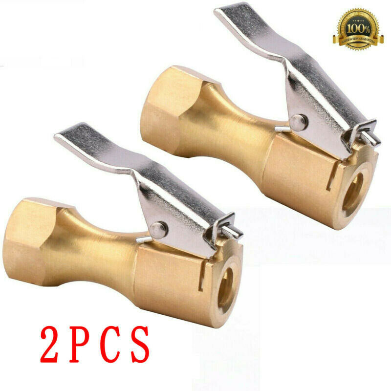 2X Air Chuck Heavy Duty Open Flow Lock On -Tire Chuck + Clip for Inflator Gauge