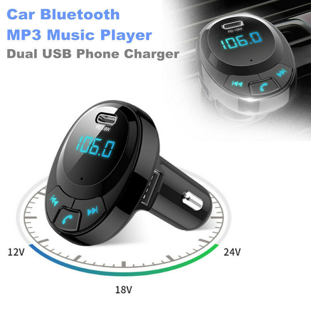 Car Truck Bluetooth MP3 Music Player Digital Display Dual USB Car Phone Charger